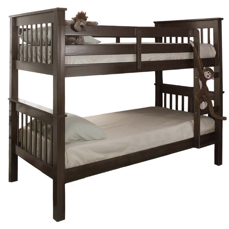 Shannon Modern espresso solid pine wood bunk bed, ideal for shared bedrooms or guest rooms