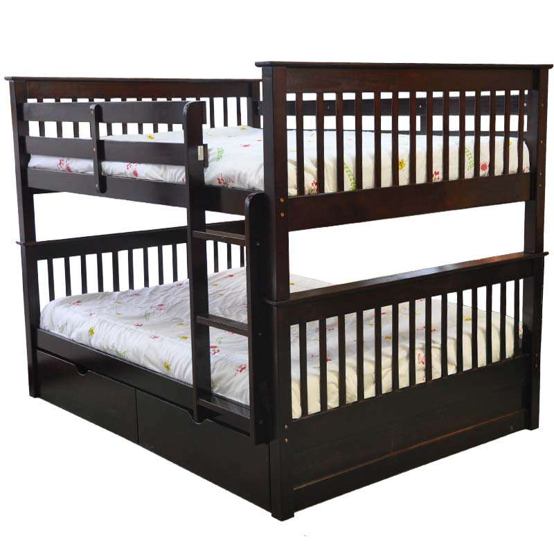 Sydney Full over full espresso bunk bed with front ladder, ideal for kids or guest rooms
