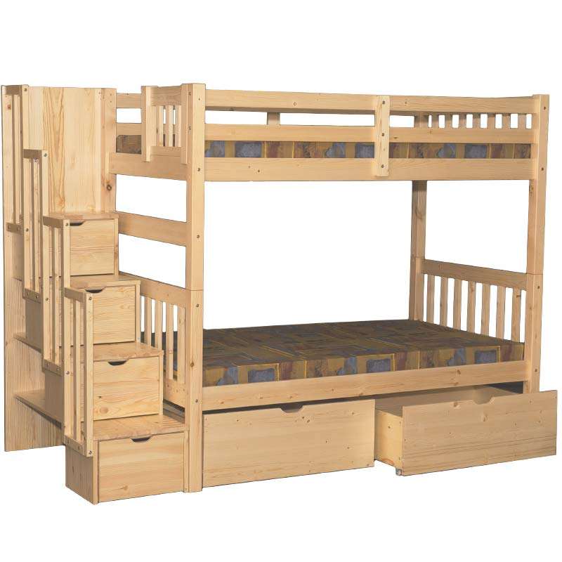Wynn Stylish natural stairway bunk bed with storage for toys and bedding, ideal for kids and teens