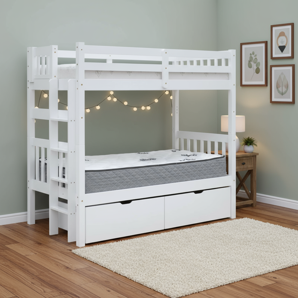 Tampa Twin over Twin Bunk Bed End Ladder White