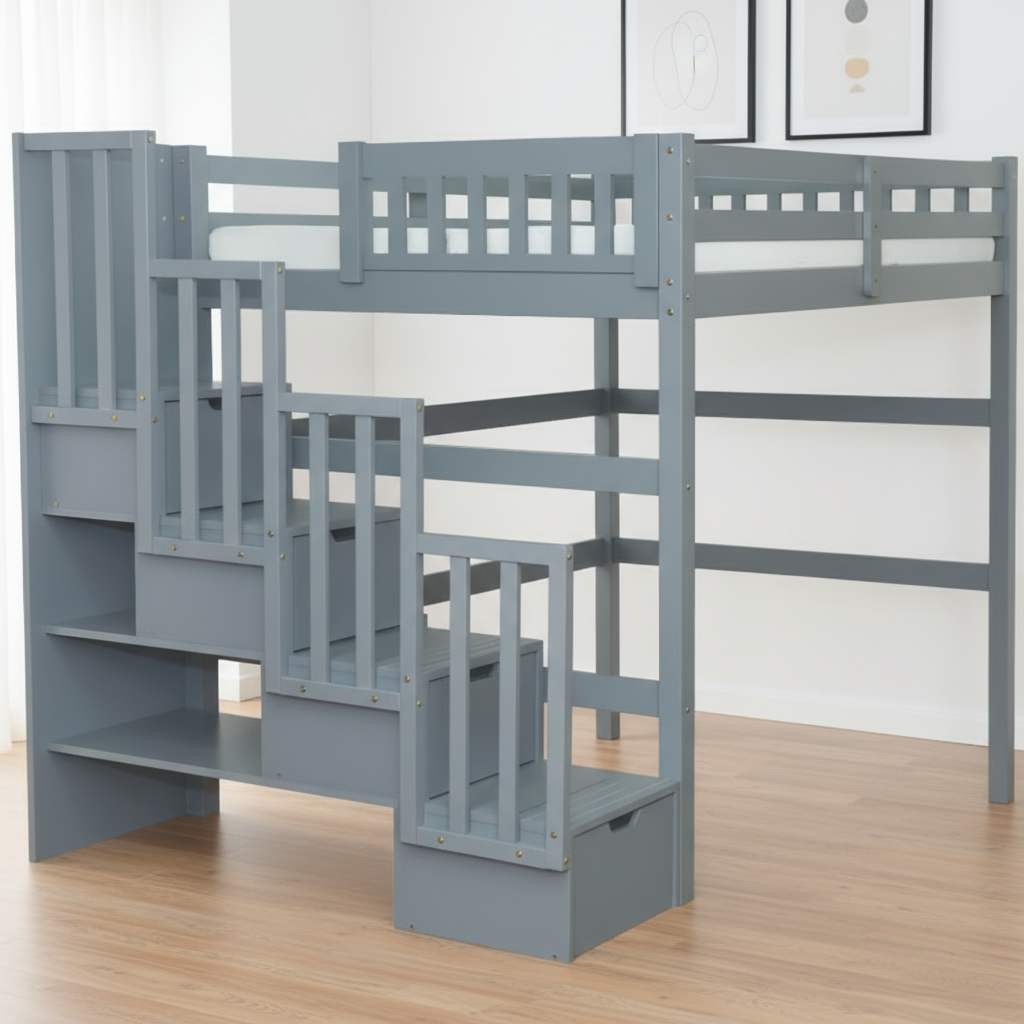 Aria Stairway Full Loft Bed Grey