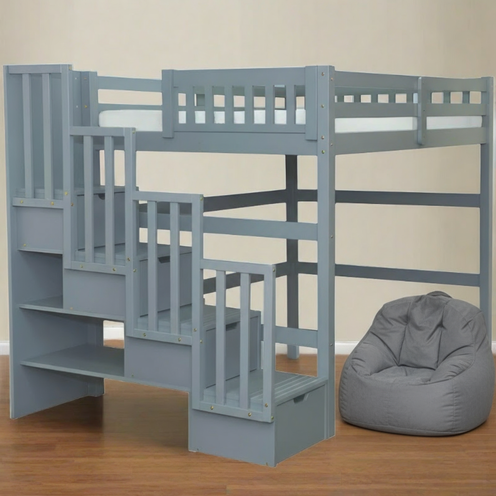 Aria Stairway Full Loft Bed Grey