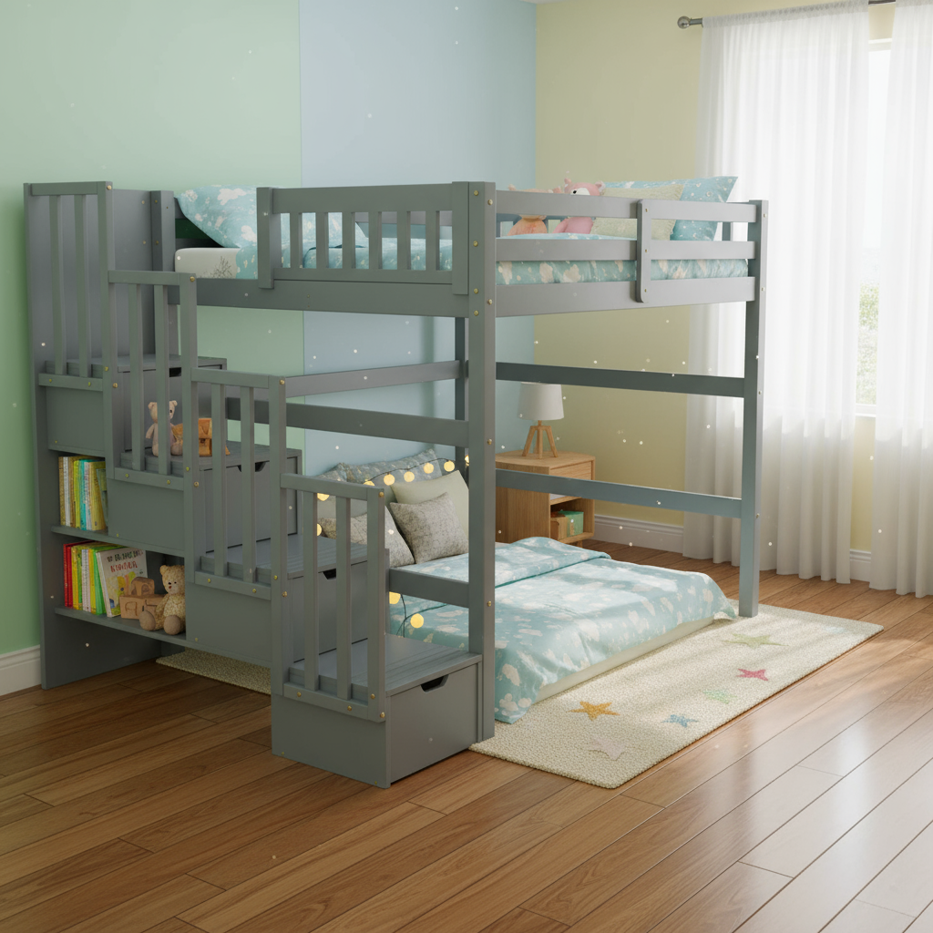 Aria Stairway Full Loft Bed Grey