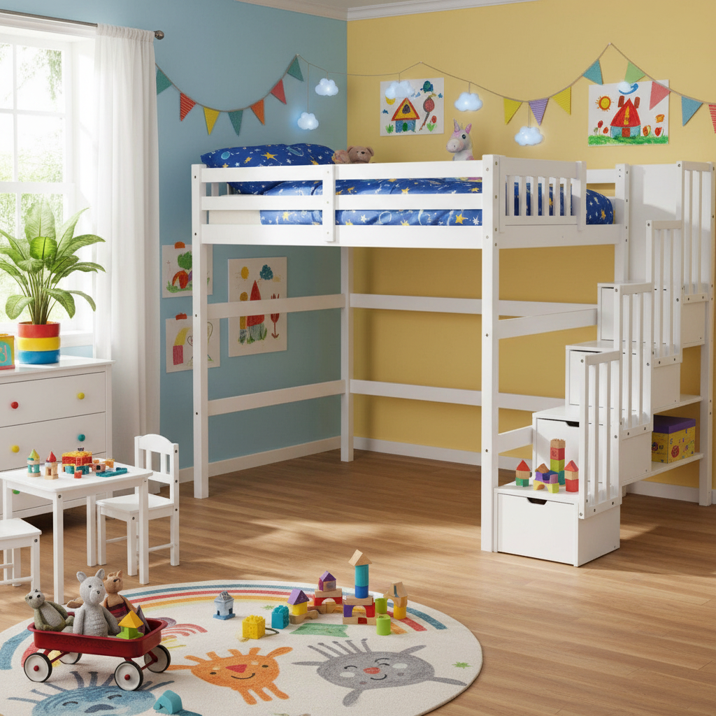 Encore Stairway Twin Loft Bed White