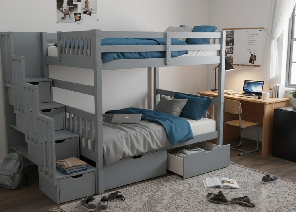 Bellagio Stairway Full over Full Bunk Bed Grey