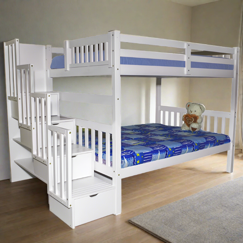 Bedz king stairway bunk beds twin over full with 4 drawers in the steps and a hotsell