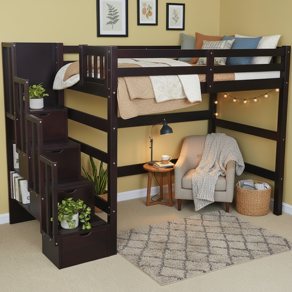 Encore Stairway Twin Loft Bed Espresso