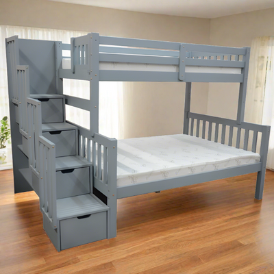 Flamingo Stairway Twin over Full Bunk Bed Grey