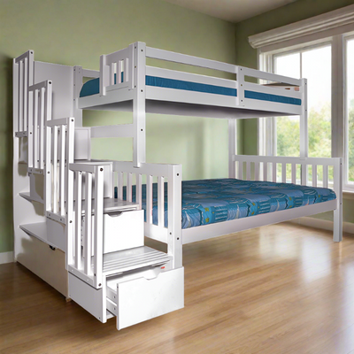 Flamingo Stairway Twin over Full Bunk Bed White