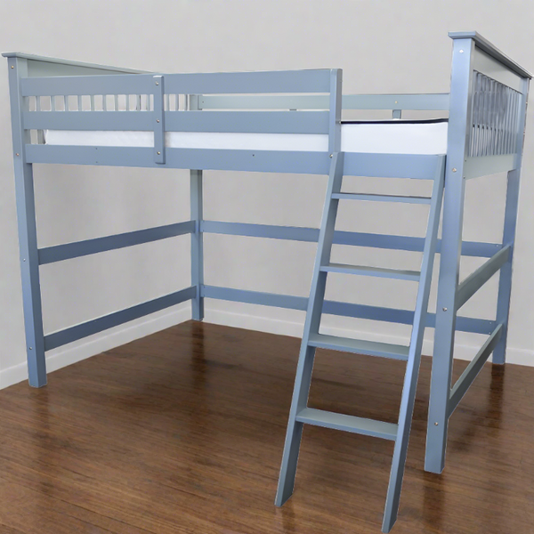 HUMBOLDT double size solid wood high loft bed in grey with a ladder for compact spaces