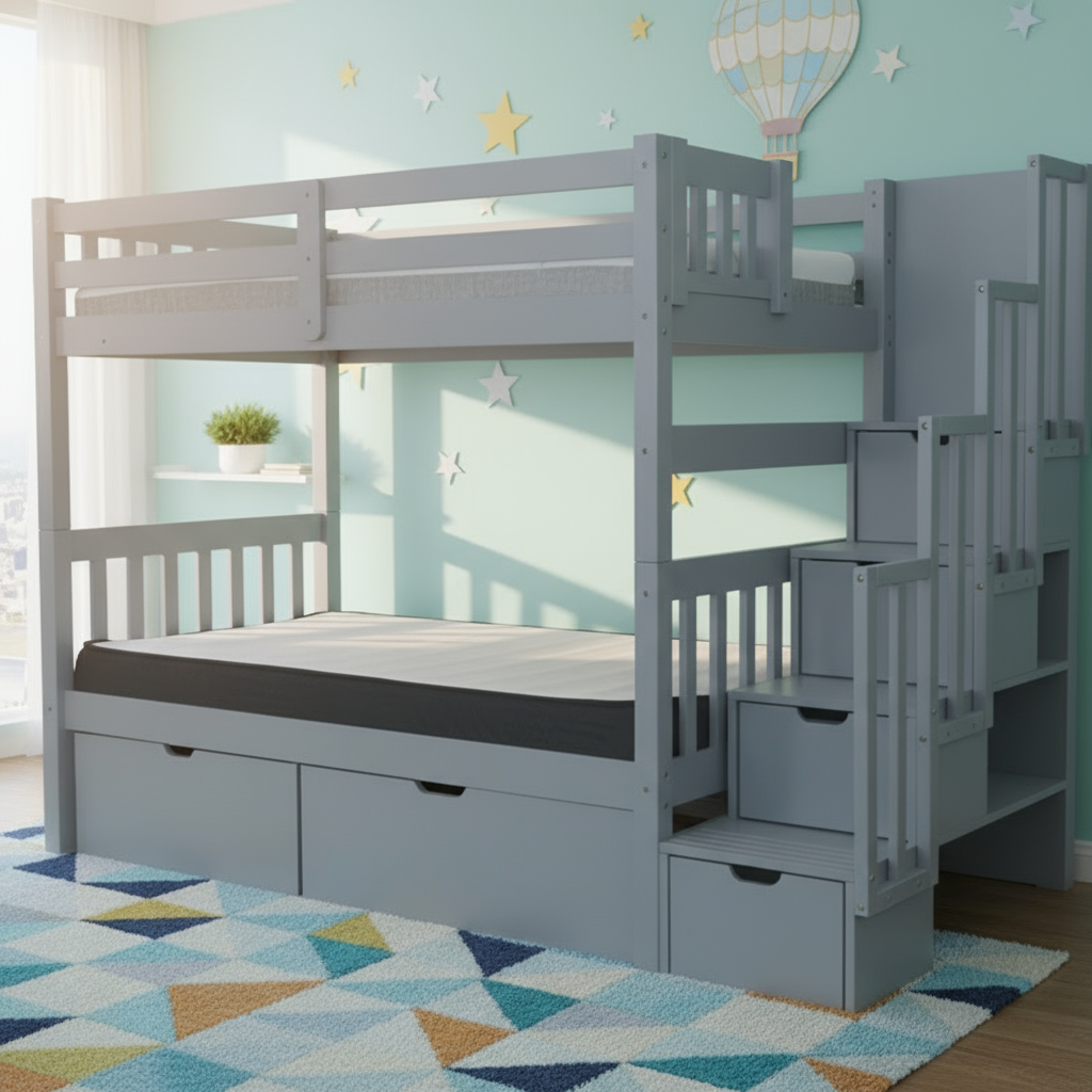 Wynn Stairway Twin over Twin Bunk Bed Grey