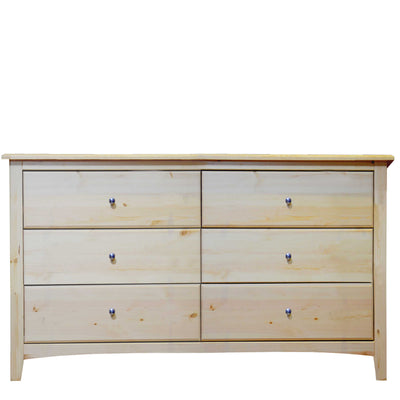 Solid Wood Six Drawer Dresser Natural