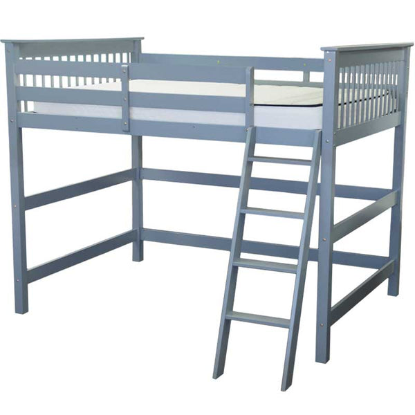 Humboldt full solid pine wood grey loft bed with front ladder access, ideal for kids and teens in small bedrooms 
